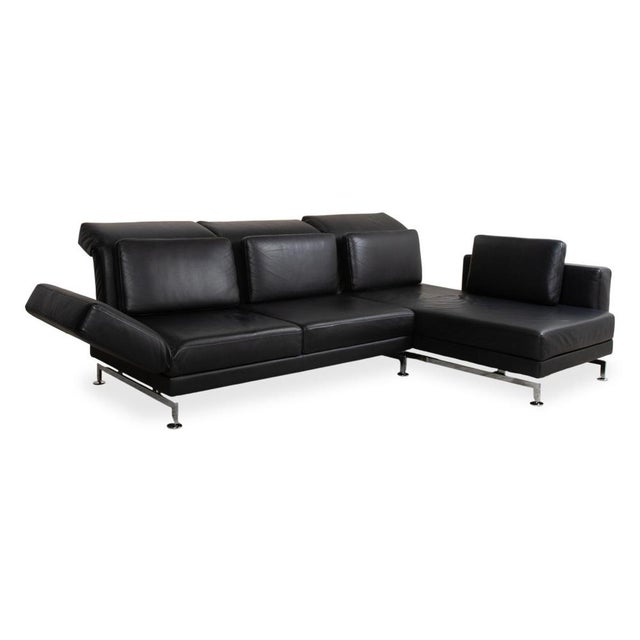 Black Leather Chrome Corner Sofa in Black with Manual Function by Brühl Moule For Sale - Image 8 of 18