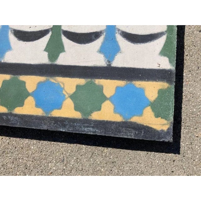 Moroccan Encaustic Cement Tile Border With Moorish Fez Design For Sale - Image 4 of 13