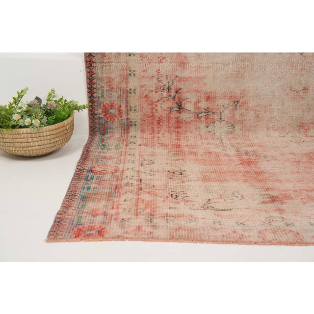 1970s 1970s Vintage Turkish Handmade Wool Cotton Pink Area Rug For Sale - Image 5 of 12