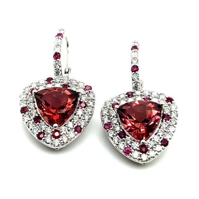 Red Natural Tourmaline Ruby Diamond Dangle Earrings 14k WG 10.53 TCW Certified For Sale - Image 8 of 18