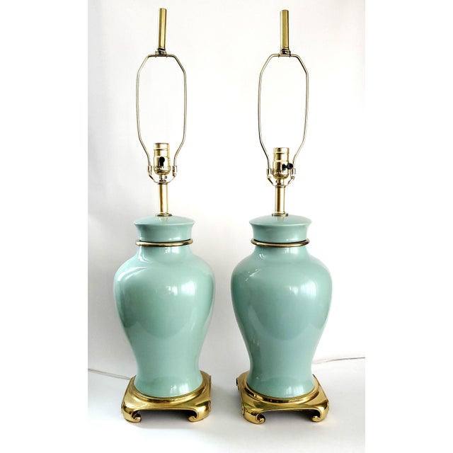 Lamps Turquoise Porcelain & Brass Ginger Jar For Sale In Miami - Image 6 of 12