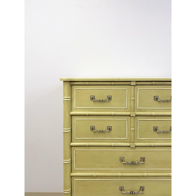 Henry Link Mid 20th Century Henry Link Bali Hai Tallboy Dresser Green Vintage 5 Drawer Hollywood Regency For Sale - Image 4 of 18