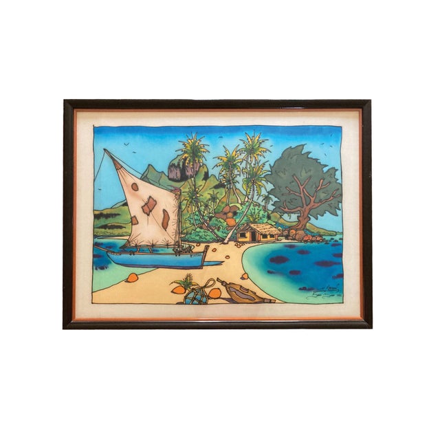 1990s 1991 French Polynesian Figurative Watercolor Paintings by Emmanuel Masson, Framed - Set of 2 For Sale - Image 5 of 8