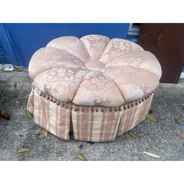2000 - 2009 Large Oval Tufted Ottoman Custom Made For Sale - Image 5 of 8