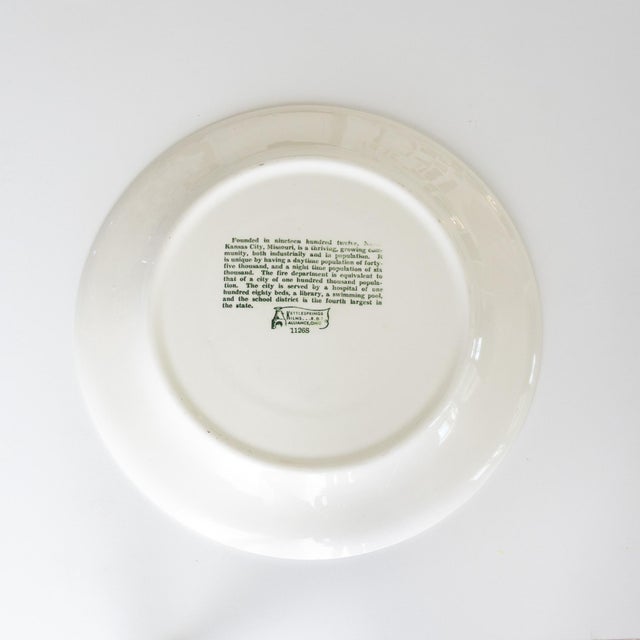 Kansas City Missouri Green and White 50 Year Commemorative Plate For Sale - Image 4 of 4