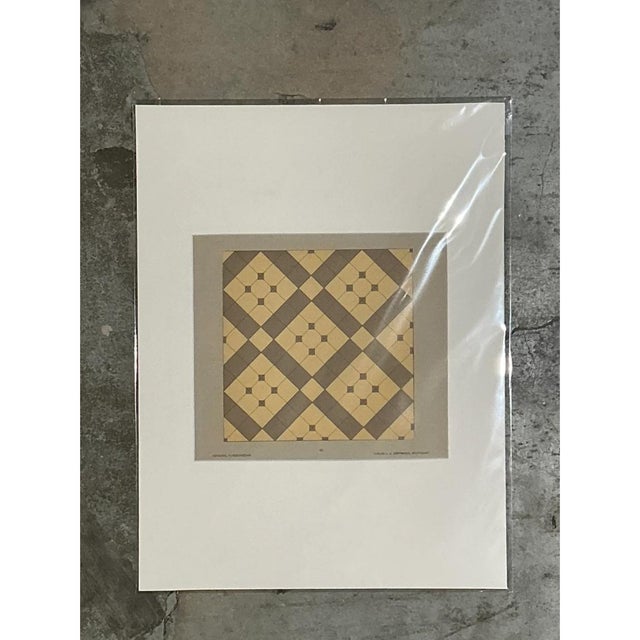 This exceptional 1960s Mid-Century Modern serigraph presents an intricately interwoven geometric tile pattern on high-...