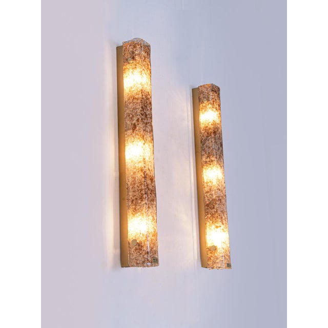 Large Vintage Amber Murano Ice Glass and Brass Sconces from Kaiser Leuchten, Germany, 1960s, Set of 2 For Sale - Image 3 of 11