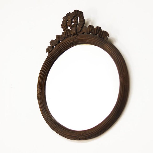Antique Louis French Oak Mirror with Bow For Sale - Image 4 of 7