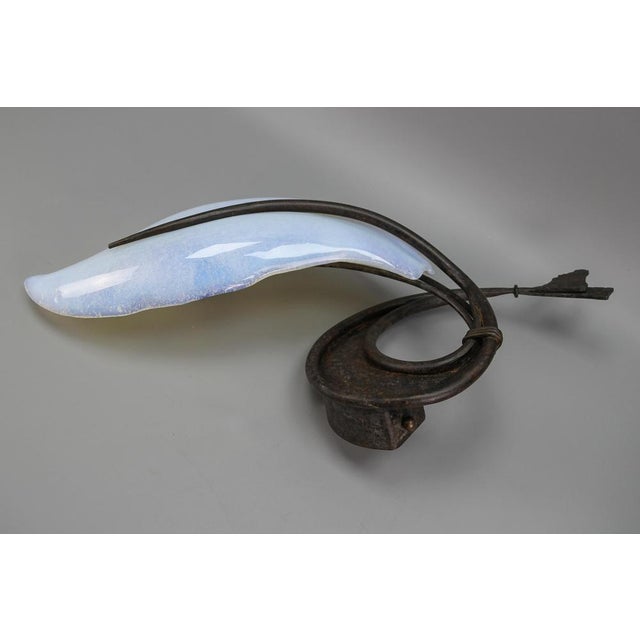 Italian Vetro Murano Venezia Opalescent Glass and Wrought Iron Wall Light, 1990s For Sale - Image 12 of 18