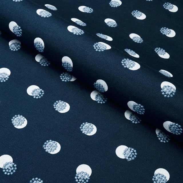 Contemporary Sample - Schumacher Taylor Embroidery Fabric in Sky on Navy For Sale - Image 3 of 4