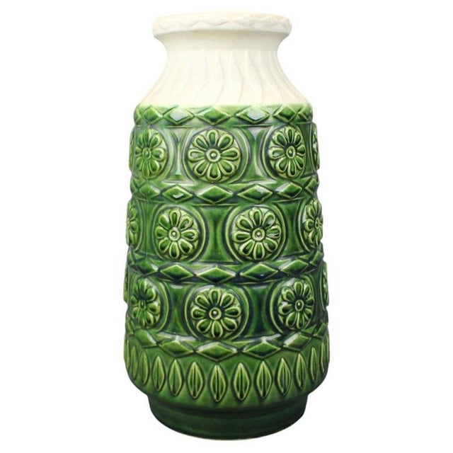 Large Mid-Century Green Relief Vase from Bay Keramik, West Germany, 1970s For Sale - Image 10 of 10