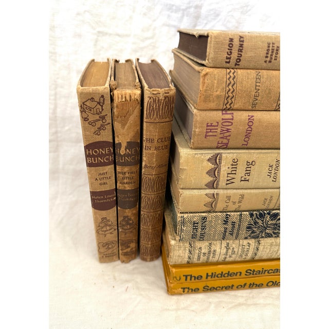 Group of 15 Assorted Tan Antique Books For Sale - Image 4 of 5
