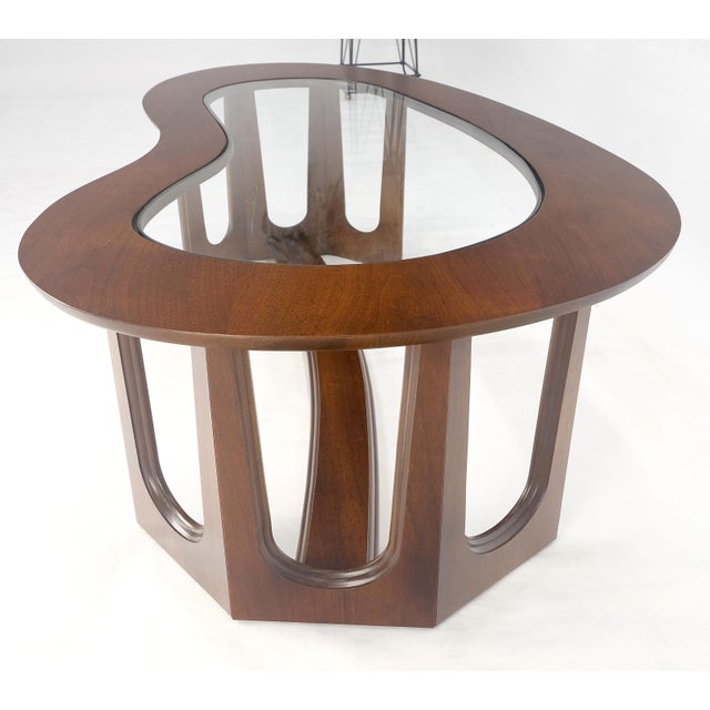 Adrian Pearsall Oiled Walnut Boomerang Kidney Shape Glass Top Stretcher Base Coffee Table Mint! For Sale - Image 4 of 15
