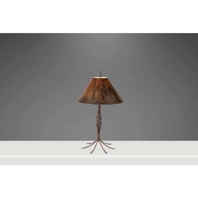 Robert Sonneman Rare Mid-Century Modern Rustic Hand-Forged Twisted Metal Torchiere Table Lamp by Robert Sonneman for George Kovacs, Usa, C. 1990 For Sale - Image 4 of 15