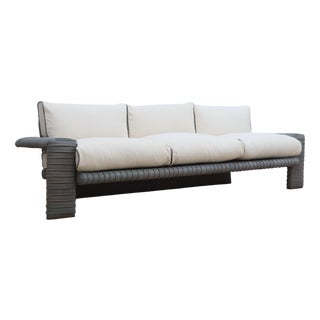 Vintage Three-Seater Sofa in Ribbed Leather by Marzio Cecchi, 1970s For Sale