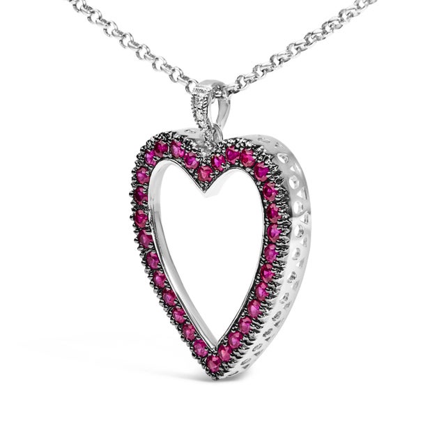 Contemporary 18K 1/3 Cttw Diamond and Red Ruby Open Heart with Black Rhodium 18" Pendant Necklace (G-H Color, VS2 For Sale - Image 3 of 5