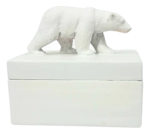 Oly Studio White Cast Resin Polar Bear Lidded Fable Box Animalia