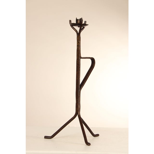 Mid Century Pair Of Hand Forged Tabletop Candelabras For Sale - Image 4 of 12