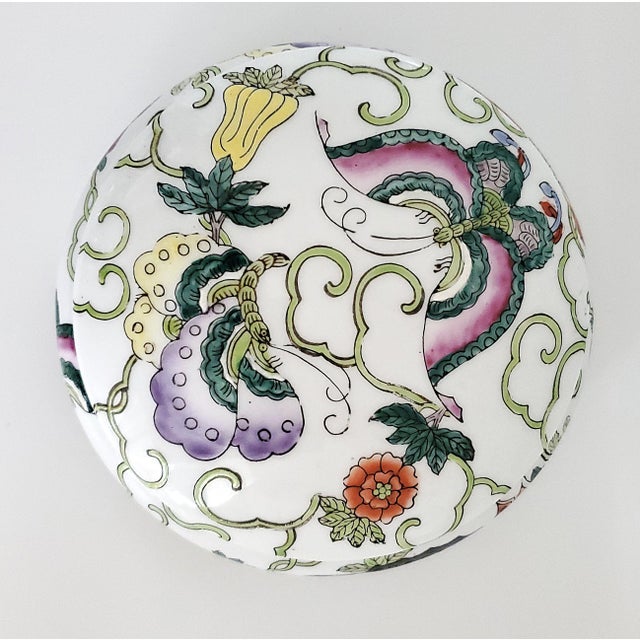 Ceramic Vintage Chinese Ceramic Box With Butterflies For Sale - Image 7 of 9