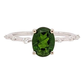 1.2Ct Tsavorite Garnet Ring With Earth Mined Diamonds: Solid 14k Gold, Oval, Size 6.75 For Sale