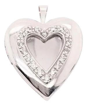 14 Karat White Gold Heart Locket Pendant With Diamonds