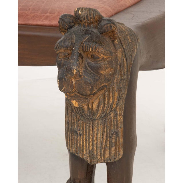 Wood Egyptian Revival Carved Wood Lion Benches, Pair For Sale - Image 7 of 10