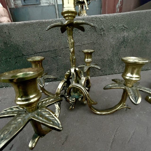 Vintage 1950s Saudi Arabian Meets Rococo Brass Candelabras a Pair. For Sale In Baltimore - Image 6 of 8