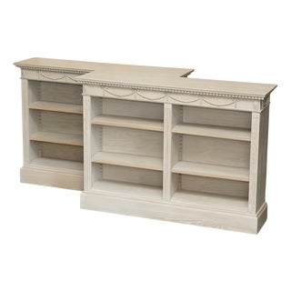 Vintage French Limed Oak Open Library Bookcases with Height-Adjustable Shelves, Set of 2 For Sale