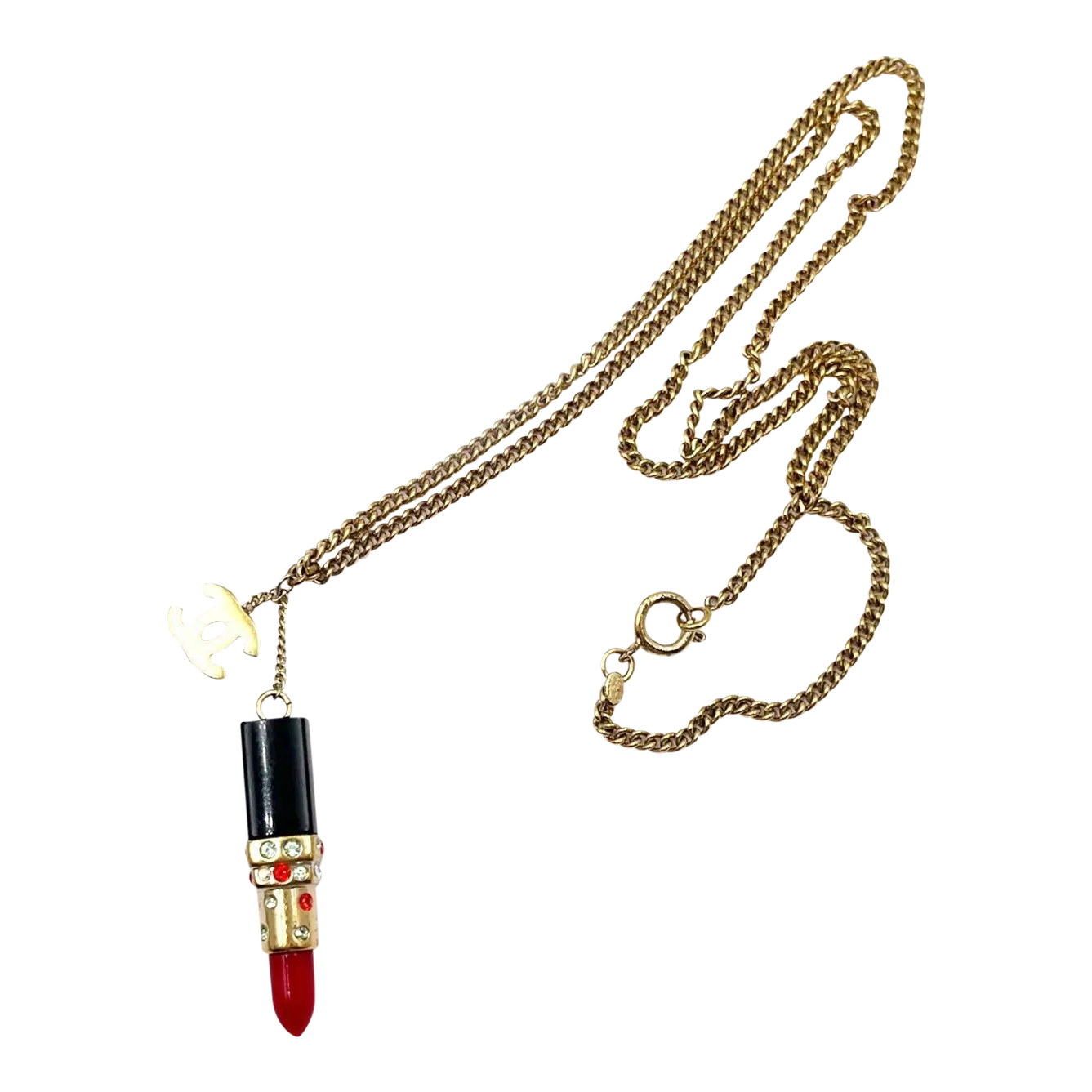 Chanel Rare Vintage Gold Plated CC Large Red Lipstick Pendant