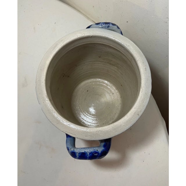 Antique 1800's Handmade Stoneware Salt Glazed Crock Pottery Jug Vase W/ Handle For Sale - Image 9 of 11