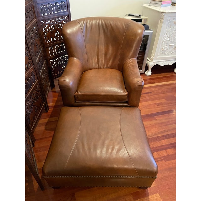 Animal Skin Vintage Henredon Leather Club Chair & Ottoman – Ralph Lauren Upper East Side Townhouse Style For Sale - Image 7 of 11