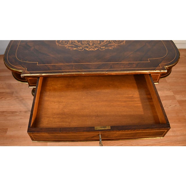 19th French Louis XV Rosewood Inlaid Center Table With Ormolu Mounts Desk For Sale - Image 13 of 18