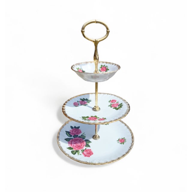 Vintage 3-Layer Cake Stand in Brass and Porcelain from Rheinpfalz Hartporzellan, Germany, 1960s For Sale - Image 15 of 15