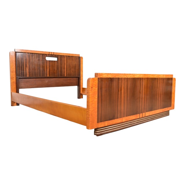 Leo Jiranek for Grand Rapids Furniture Art Deco Walnut and Burl Wood Queen Size Bed, 1930s For Sale