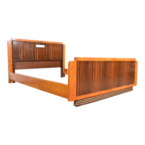 Leo Jiranek for Grand Rapids Furniture Art Deco Walnut and Burl Wood Queen Size Bed, 1930s