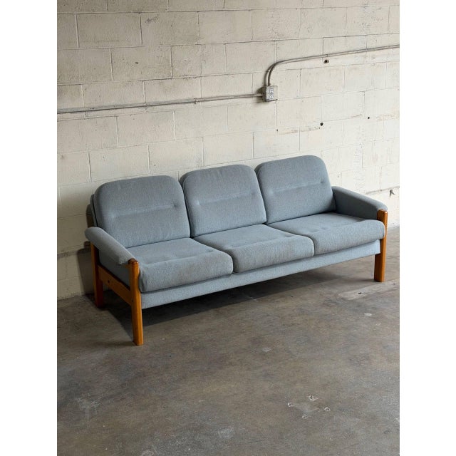 Teak Blue Sofa Mid-Century Modern 3 Seater Couch Broad Living Room Seating 1970s For Sale - Image 4 of 10