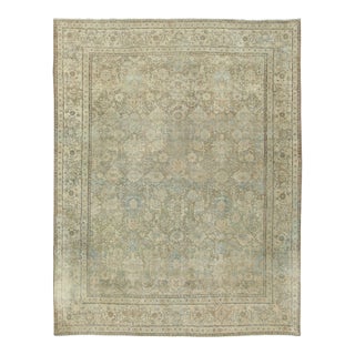 Antique Persian Kerman Lavar Rug in Ivory and Sky Blue Floral Design - Rug & Kilim For Sale