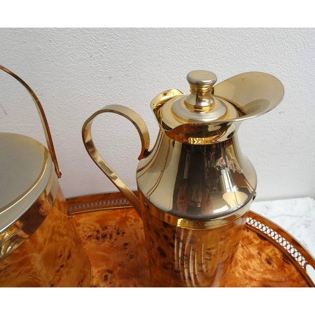 Italian Walnut Serving Set Including Tray, Ice Bucket, Thermos and Coasters, 1970s, Set of 4 For Sale - Image 17 of 18