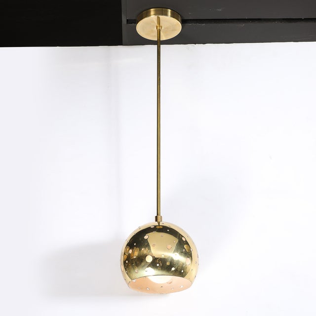 1960s Mid-Century Rounded Brass Pendant Chandelier With Circular Cutout Detailing For Sale - Image 5 of 14
