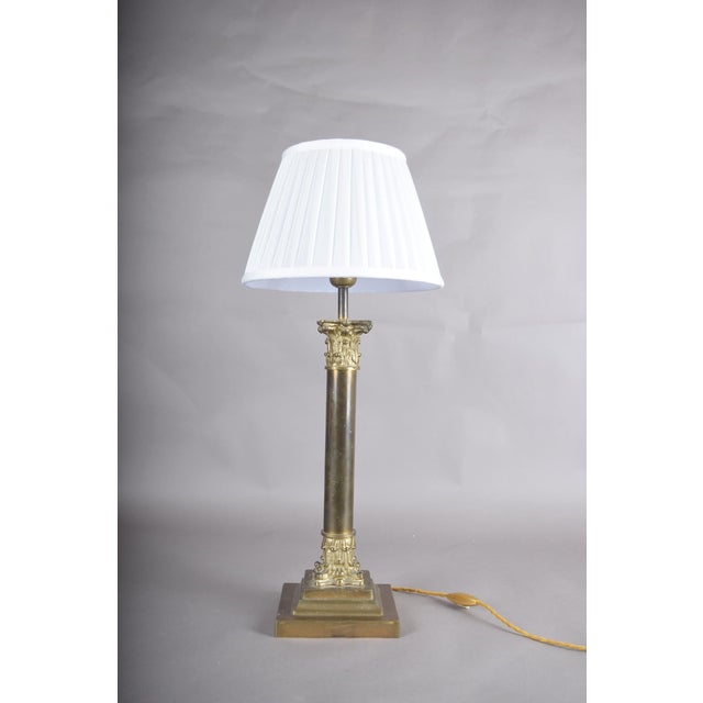 Dutch Neoclassical Brass Column Table Lamp, 1950s For Sale - Image 9 of 10