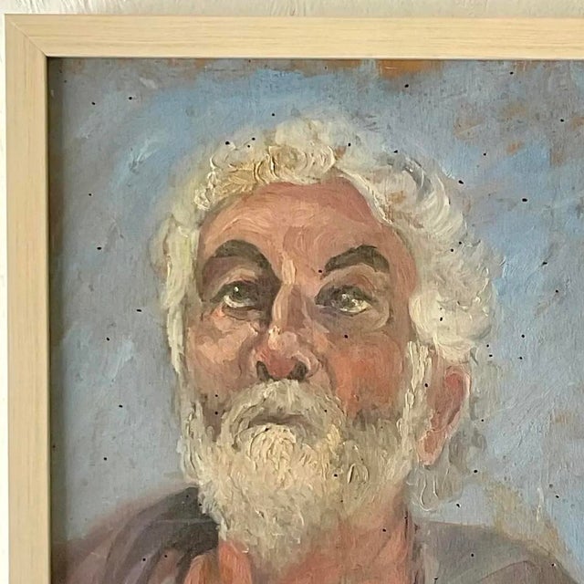 Baby Blue Vintage Boho Signed Original Oil Portrait on Board For Sale - Image 8 of 12
