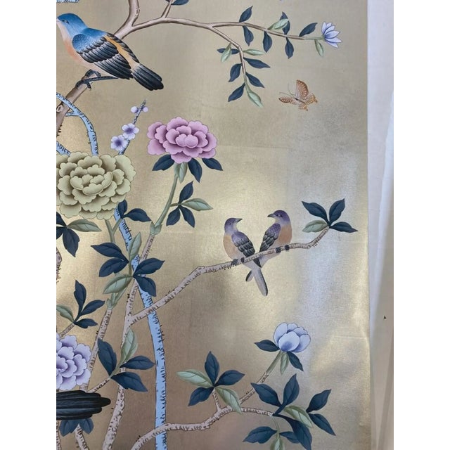 Not Yet Made - Made To Order Luxury Hand Painted Champagne Silver Wallpaper With Birds & Floral Branches, Elegant Chinoiserie Botanical Wall Mural, Custom Oriental Wallcovering For Sale - Image 5 of 8