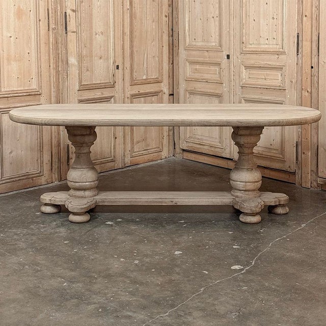 Rustic European French Mid-Century Oval Trestle Table ~ Stripped Solid Oak For Sale - Image 3 of 18