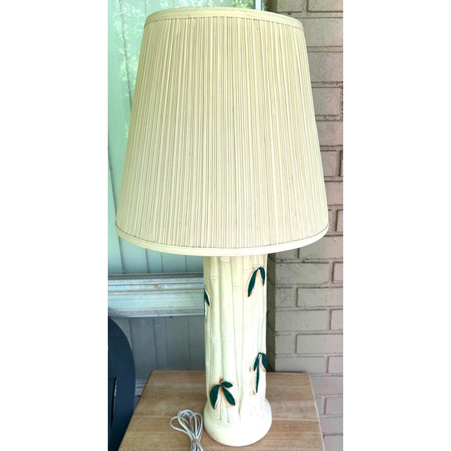 Vintage Faux Bamboo Ceramic Lamp With Shade For Sale - Image 10 of 12