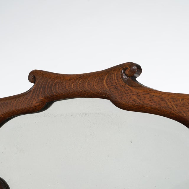 Early 20th Century Antique RJ Horner School Carved Oak & Curved Glass Mirrored China Cabinet C1910 For Sale - Image 11 of 12