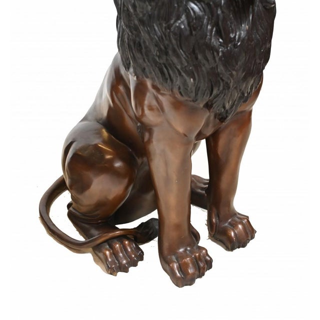 Brown Large Cat Castings Bronze Lion Gatekeeper Statues, Set of 2 For Sale - Image 8 of 11