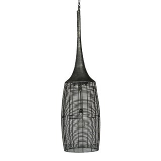 Industrial Modern Narrow Iron & Wire Pendant Light For Sale