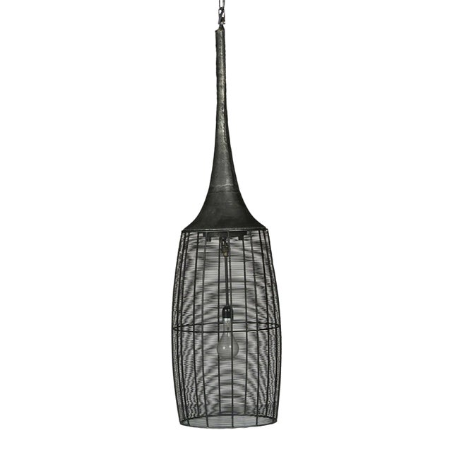 Industrial Modern Narrow Iron & Wire Pendant Light For Sale
