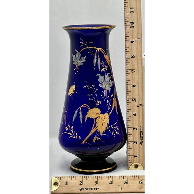 Rare Stunning Antique Victorian Hand Decorated 22k Gold Enameld Cobalt Blue Art Glass Vases by Val Saint Lambert - Mid 19th Century For Sale - Image 18 of 18