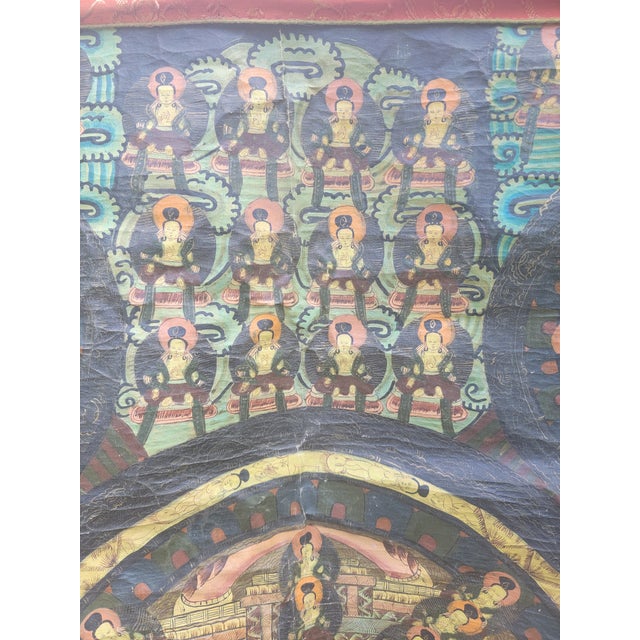 1940s Large Tibetan Thangka Mandala Painting For Sale - Image 10 of 13